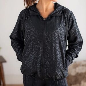 ZYIA Leopard Print Black Hoodie Jacket Windbreaker